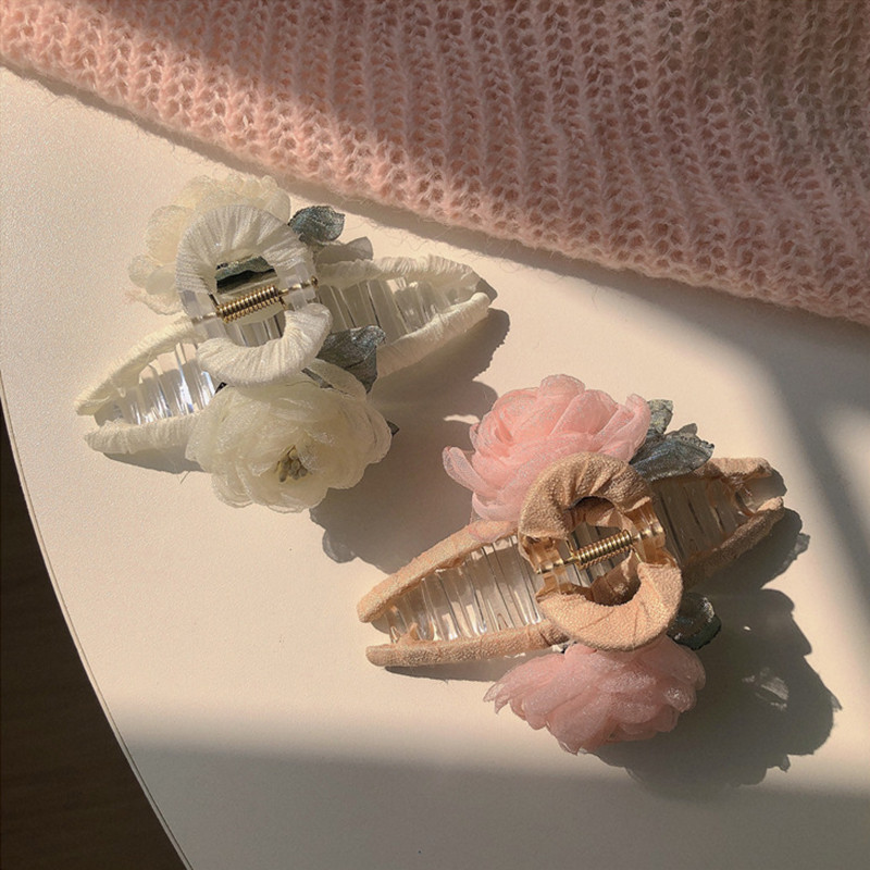 Clip pentru gheare de păr cu flori de camelie mare Suport pentru coadă de cal Agrafe pentru gheare Ace accesorii de păr coreeane pentru femei Nou