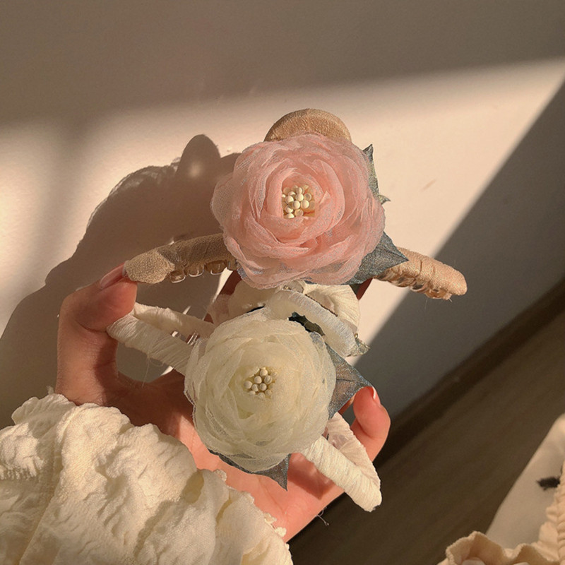 Clip pentru gheare de păr cu flori de camelie mare Suport pentru coadă de cal Agrafe pentru gheare Ace accesorii de păr coreeane pentru femei Nou