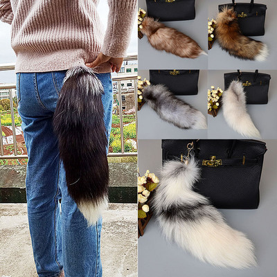 Cute Wolf Fox Tail Fur Car Keychains For Women Men Pompom Pendant Key Ring Holder Fluffy Keychain Accessories Gift For Girl 2023