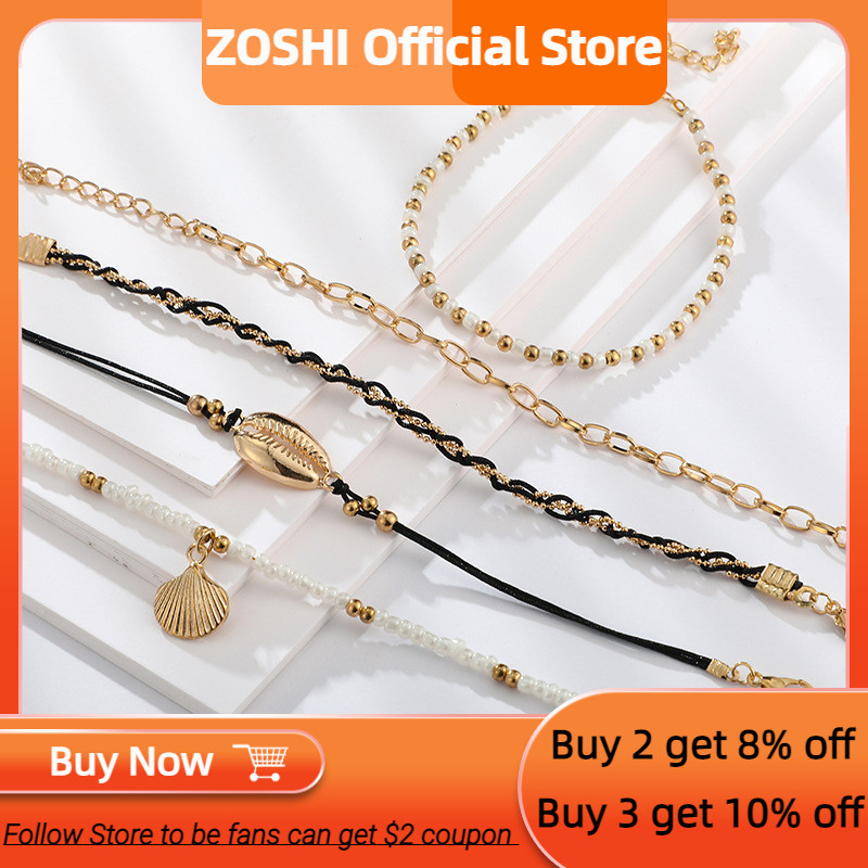ZOSHI, în mai multe straturi, de culoare auriu, pandantiv, lanțuri de glezne, perle boho, mărgele de gleznă pentru femei, bijuterii pentru picioare de vară pentru plajă