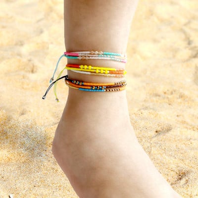 Bohemian Seed Bead Beach Charm Гривна за глезена Модна дъга Регулируема глезенна дръжка Бижута за крака Океан Подарък за жени