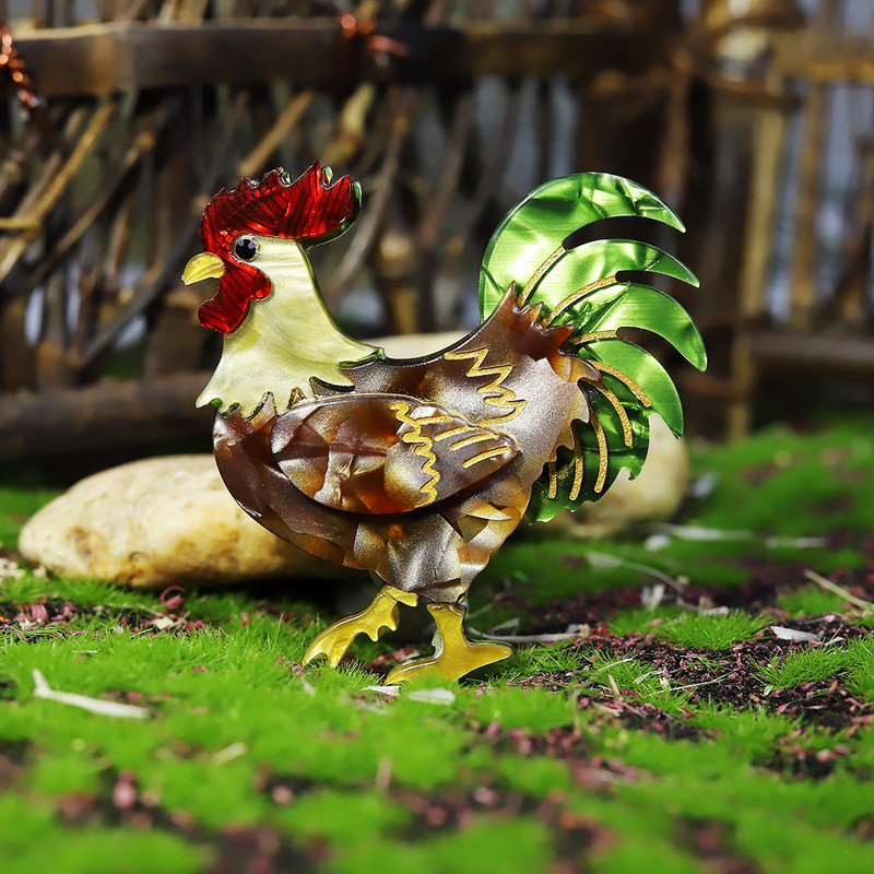 Prilagođeni ručno izrađeni živopisni arcilni broševi pijetla s velikim repom za žene Dizajnerski uniseks uredski broševi za pileće zabave Pokloni