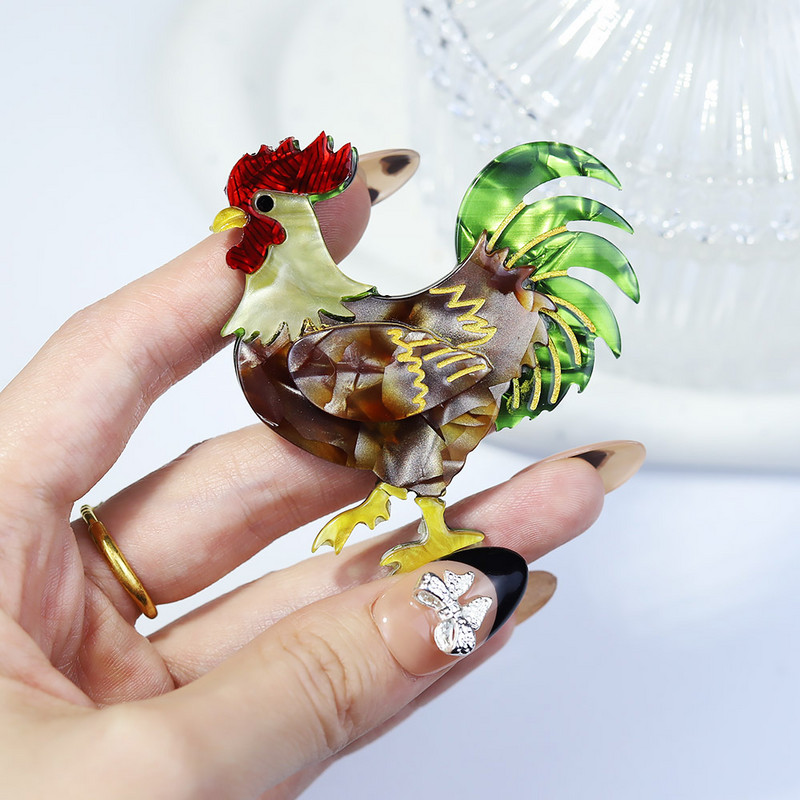 Prilagođeni ručno izrađeni živopisni arcilni broševi pijetla s velikim repom za žene Dizajnerski uniseks uredski broševi za pileće zabave Pokloni