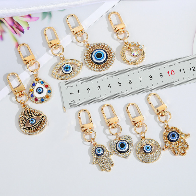 Breloc cu pandantiv turcesc Evil Eye pentru femei bărbați Vintage Fatima Hamsa Hand Zircon Breloc geantă de mână Rucsac Accesorii de bijuterii