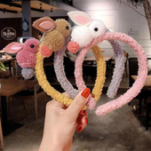 Bentite drăguțe de iepure din lână de iarnă pentru femei Bentite de păr din pluș Scrunchies coreeană Kawaii Ace accesorii de păr pentru fete