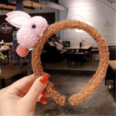 Bentite drăguțe de iepure din lână de iarnă pentru femei Bentite de păr din pluș Scrunchies coreeană Kawaii Ace accesorii de păr pentru fete