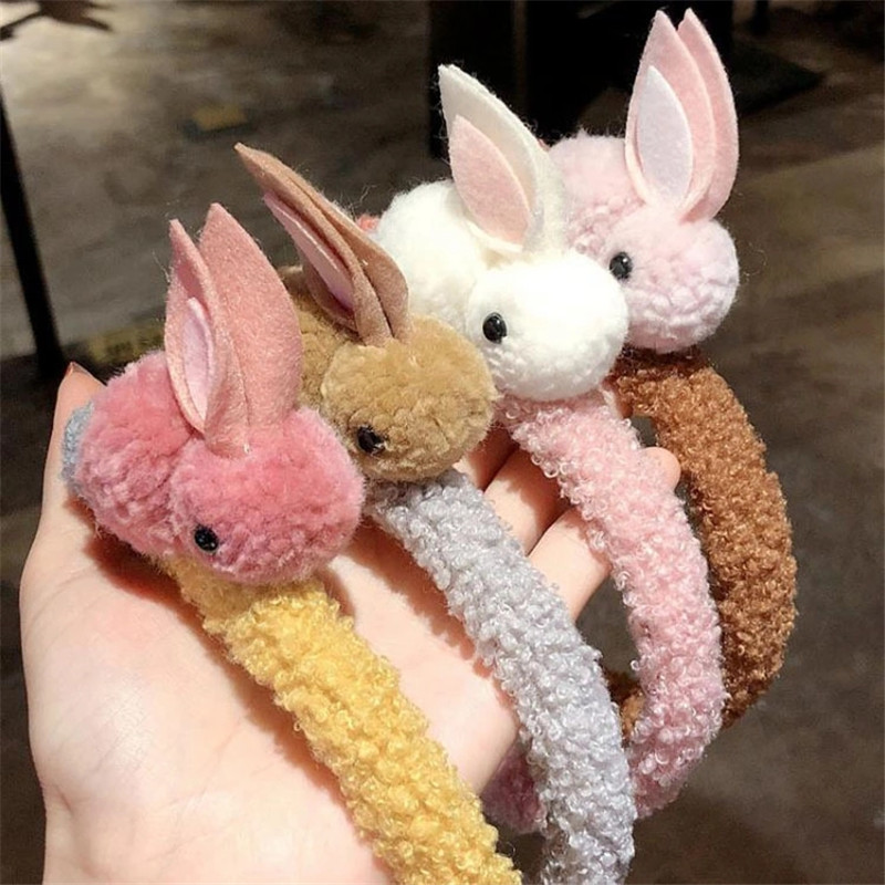 Bentite drăguțe de iepure din lână de iarnă pentru femei Bentite de păr din pluș Scrunchies coreeană Kawaii Ace accesorii de păr pentru fete