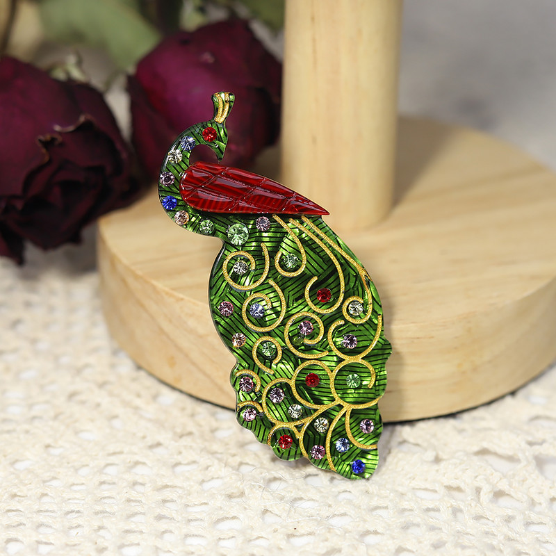 Broșe de păun cu stras arcilic lucrate manual pentru femei, copii, frumusețe, petrecere de păsări, broșă casual, accesorii pentru haine