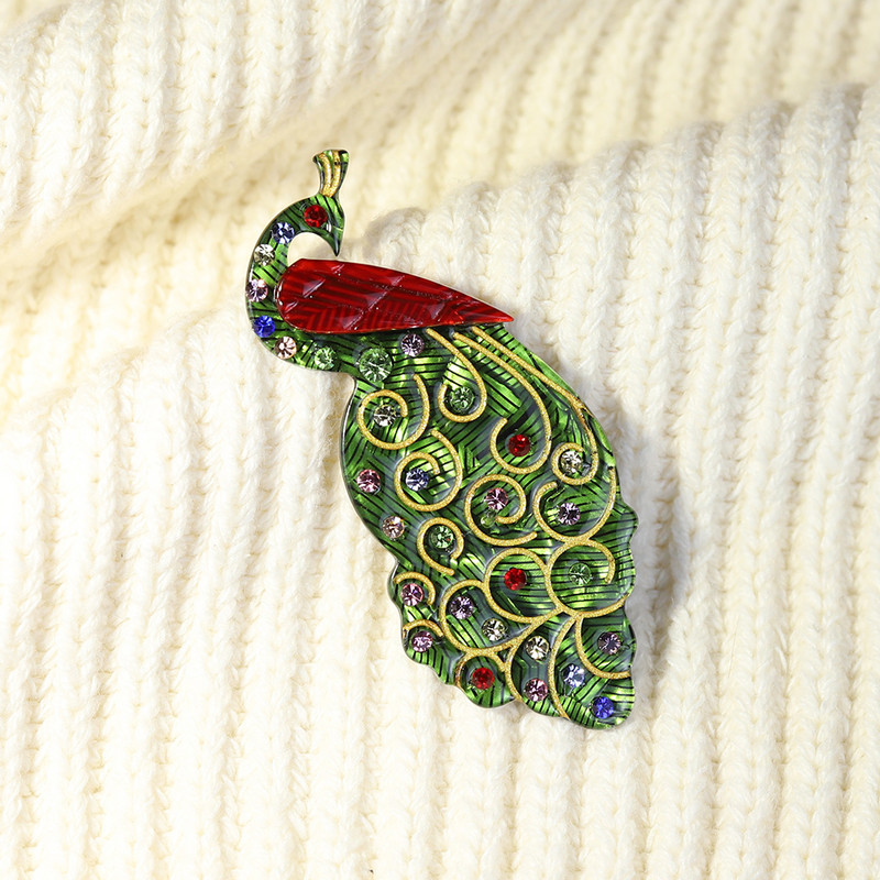 Broșe de păun cu stras arcilic lucrate manual pentru femei, copii, frumusețe, petrecere de păsări, broșă casual, accesorii pentru haine