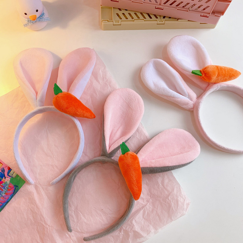 Bentita pentru urechi de iepure de animale Machiaj pentru fete Încântător bentiță din lână de miel și morcov, ornament pentru cosplay, inele, accesorii de păr la modă