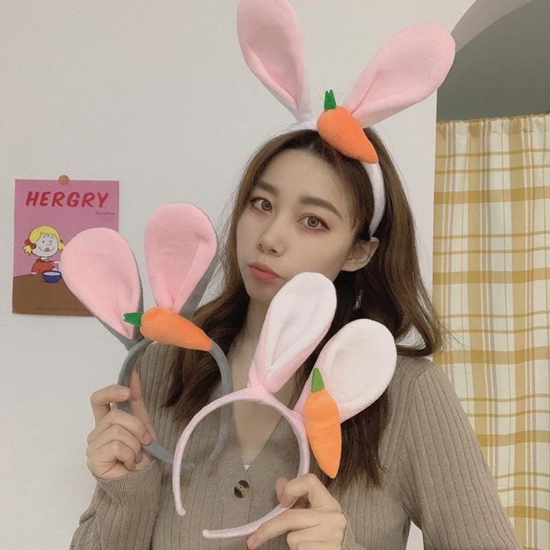Bentita pentru urechi de iepure de animale Machiaj pentru fete Încântător bentiță din lână de miel și morcov, ornament pentru cosplay, inele, accesorii de păr la modă