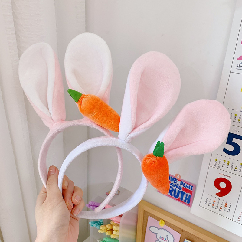 Bentita pentru urechi de iepure de animale Machiaj pentru fete Încântător bentiță din lână de miel și morcov, ornament pentru cosplay, inele, accesorii de păr la modă
