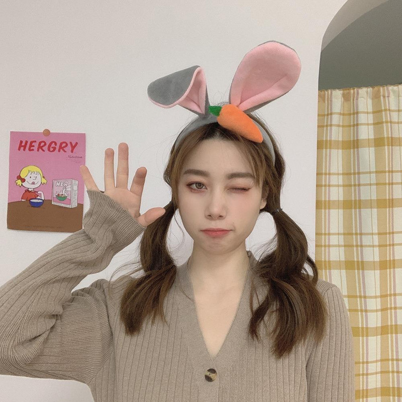 Bentita pentru urechi de iepure de animale Machiaj pentru fete Încântător bentiță din lână de miel și morcov, ornament pentru cosplay, inele, accesorii de păr la modă