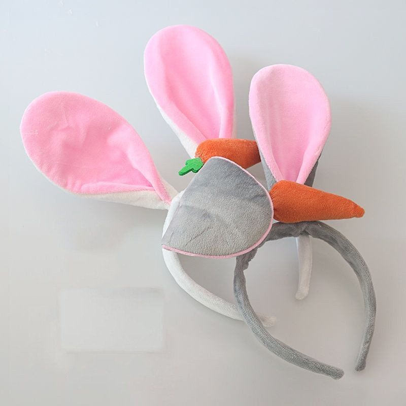 Bentita pentru urechi de iepure de animale Machiaj pentru fete Încântător bentiță din lână de miel și morcov, ornament pentru cosplay, inele, accesorii de păr la modă
