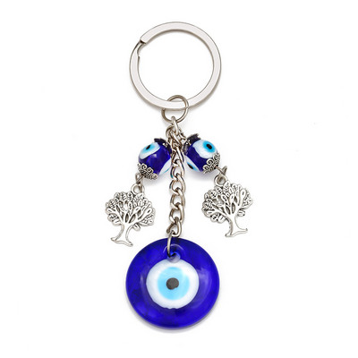 LUCKY EYE Tree Fatima Hamsa Mână Evil Eye Pandantiv Breloc de culoare argintie Inel Breloc Mașină Breloc pentru Femei Bărbați Bijuterii BE29