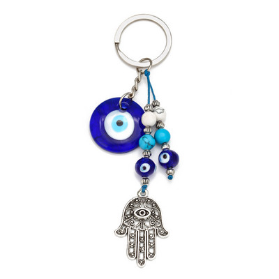 LUCKY EYE Tree Fatima Hamsa Mână Evil Eye Pandantiv Breloc de culoare argintie Inel Breloc Mașină Breloc pentru Femei Bărbați Bijuterii BE29