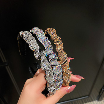 Bling Bling Rhinestones Hairbands για γυναίκες Σχεδιαστής πολυτελείας λαμπερό διαμαντένιο φιόγκο με ρυτίδες κορδέλες κεφαλής Αξεσουάρ για τα μαλλιά γάμου