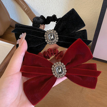 Flannel Bows Scrunchies Ties Κορεατικά πολυτελή κρυστάλλινα σχοινιά ελαστικά λαστιχένια κορδόνια βάση αλογοουράς Αξεσουάρ μαλλιών για κορίτσια για γυναίκες