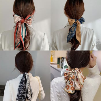 Fashion Pearl Hair Scrunchies Ties Satin Long Ribbon Ponytail Hold Silk Floral καλοκαιρινές κορδέλες μαλλιών Αξεσουάρ για γυναίκες κορίτσια