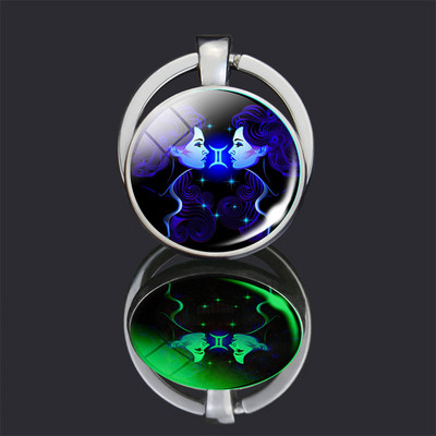 Breloc cu 12 constelații 12 semne zodiacale Luminoase cu dublu față din sticlă Cabochon Breloc Rac Leu Pandantiv Femei Cadouri de aniversare