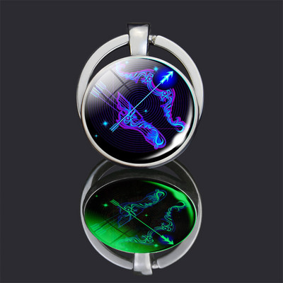 Breloc cu 12 constelații 12 semne zodiacale Luminoase cu dublu față din sticlă Cabochon Breloc Rac Leu Pandantiv Femei Cadouri de aniversare