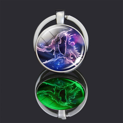 Breloc cu 12 constelații 12 semne zodiacale Luminoase cu dublu față din sticlă Cabochon Breloc Rac Leu Pandantiv Femei Cadouri de aniversare