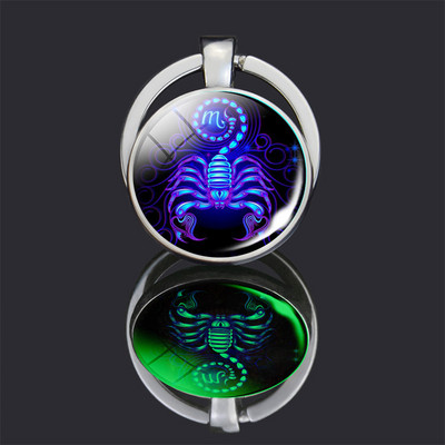 Breloc cu 12 constelații 12 semne zodiacale Luminoase cu dublu față din sticlă Cabochon Breloc Rac Leu Pandantiv Femei Cadouri de aniversare