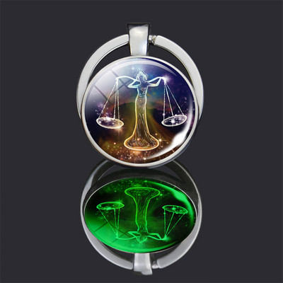 Breloc cu 12 constelații 12 semne zodiacale Luminoase cu dublu față din sticlă Cabochon Breloc Rac Leu Pandantiv Femei Cadouri de aniversare