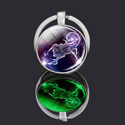 Breloc cu 12 constelații 12 semne zodiacale Luminoase cu dublu față din sticlă Cabochon Breloc Rac Leu Pandantiv Femei Cadouri de aniversare