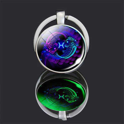 Breloc cu 12 constelații 12 semne zodiacale Luminoase cu dublu față din sticlă Cabochon Breloc Rac Leu Pandantiv Femei Cadouri de aniversare