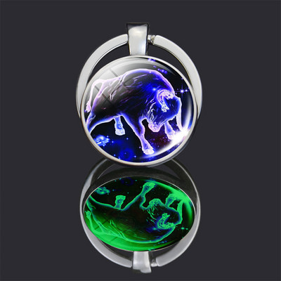 Breloc cu 12 constelații 12 semne zodiacale Luminoase cu dublu față din sticlă Cabochon Breloc Rac Leu Pandantiv Femei Cadouri de aniversare