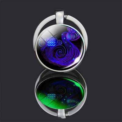 Breloc cu 12 constelații 12 semne zodiacale Luminoase cu dublu față din sticlă Cabochon Breloc Rac Leu Pandantiv Femei Cadouri de aniversare