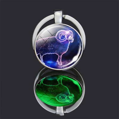 Breloc cu 12 constelații 12 semne zodiacale Luminoase cu dublu față din sticlă Cabochon Breloc Rac Leu Pandantiv Femei Cadouri de aniversare