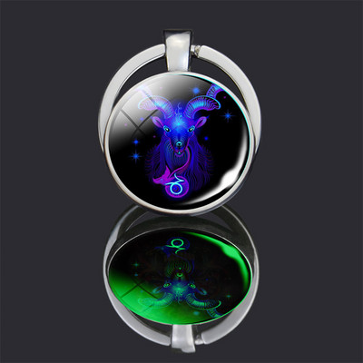 Breloc cu 12 constelații 12 semne zodiacale Luminoase cu dublu față din sticlă Cabochon Breloc Rac Leu Pandantiv Femei Cadouri de aniversare