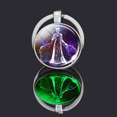 Breloc cu 12 constelații 12 semne zodiacale Luminoase cu dublu față din sticlă Cabochon Breloc Rac Leu Pandantiv Femei Cadouri de aniversare