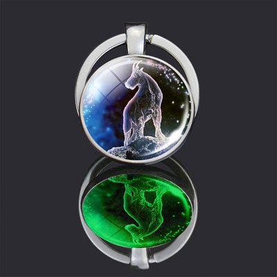 Breloc cu 12 constelații 12 semne zodiacale Luminoase cu dublu față din sticlă Cabochon Breloc Rac Leu Pandantiv Femei Cadouri de aniversare