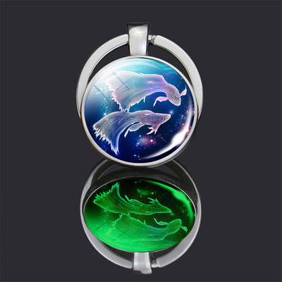 Breloc cu 12 constelații 12 semne zodiacale Luminoase cu dublu față din sticlă Cabochon Breloc Rac Leu Pandantiv Femei Cadouri de aniversare