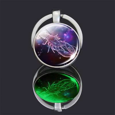 Breloc cu 12 constelații 12 semne zodiacale Luminoase cu dublu față din sticlă Cabochon Breloc Rac Leu Pandantiv Femei Cadouri de aniversare