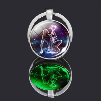 Breloc cu 12 constelații 12 semne zodiacale Luminoase cu dublu față din sticlă Cabochon Breloc Rac Leu Pandantiv Femei Cadouri de aniversare