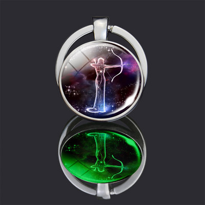 Breloc cu 12 constelații 12 semne zodiacale Luminoase cu dublu față din sticlă Cabochon Breloc Rac Leu Pandantiv Femei Cadouri de aniversare