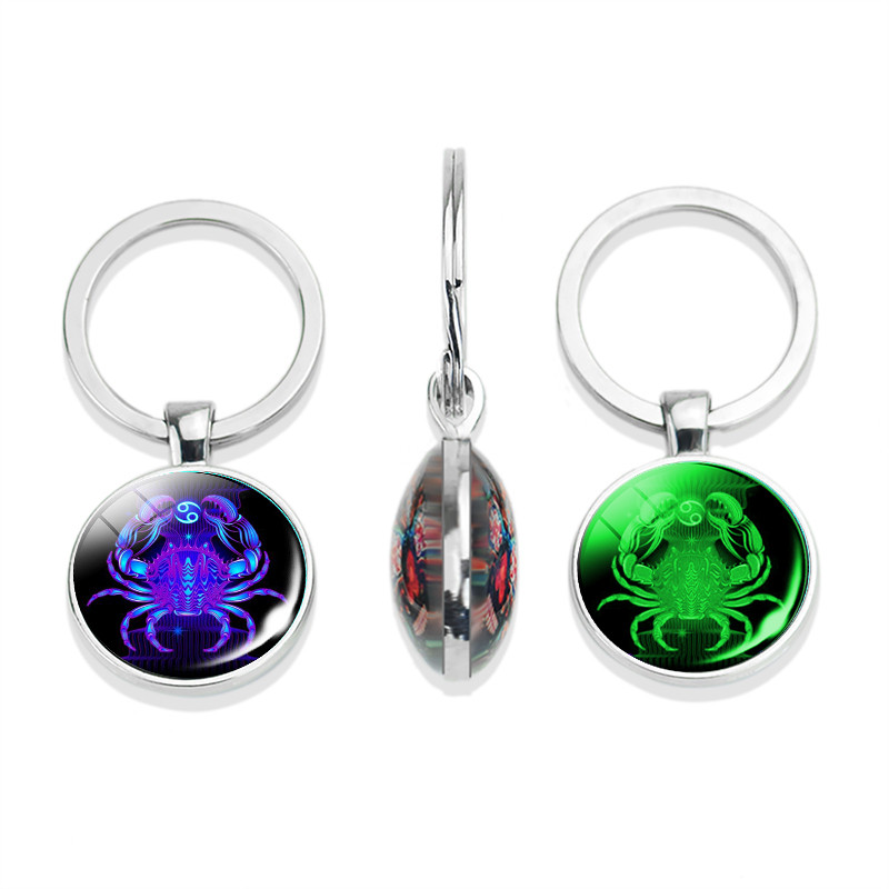 Breloc cu 12 constelații 12 semne zodiacale Luminoase cu dublu față din sticlă Cabochon Breloc Rac Leu Pandantiv Femei Cadouri de aniversare