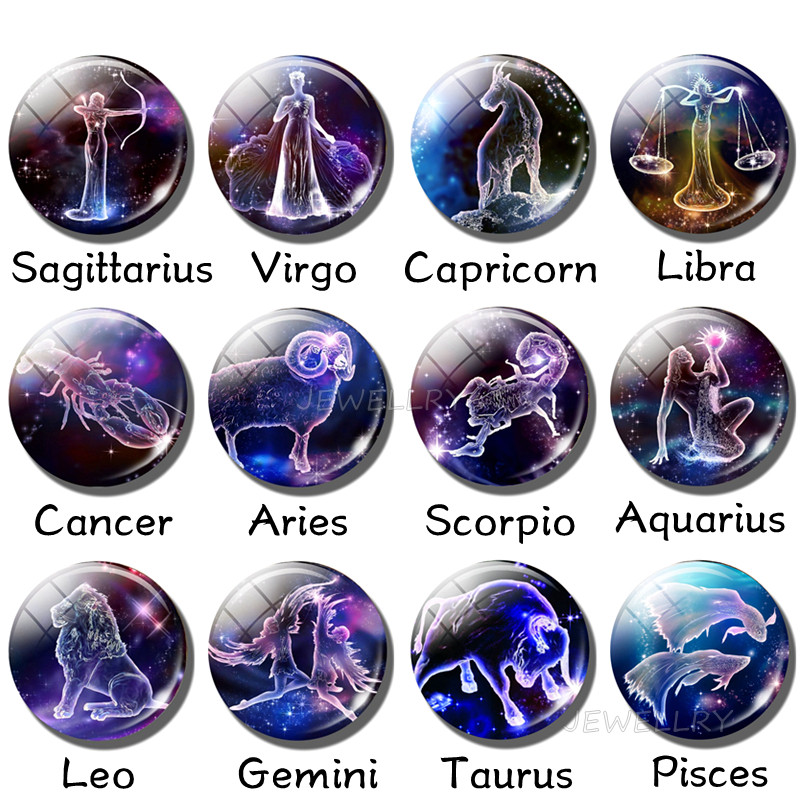 Breloc cu 12 constelații 12 semne zodiacale Luminoase cu dublu față din sticlă Cabochon Breloc Rac Leu Pandantiv Femei Cadouri de aniversare