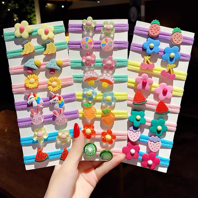 10Pcs/Set Crtane korejske gumice za kosu Dječje gumice za kosu Slatke voćne gumice Držač za rep za djevojčice Kawaii kopče za dodatke za kosu