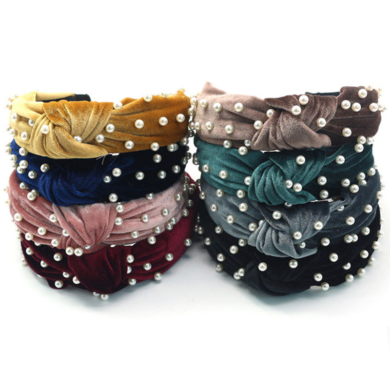 Bandă de păr cu perle înnodate de modă Accesorii pentru păr pentru femei Benzi pentru cap de petrecere coreeană Benzi pentru machiaj cu fundă pentru fete cu ridicata Nou