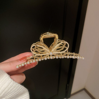 Agrafe cu gheare de păr cu strasuri mari fluture pentru femei, agrafă de păr și ace de perlă, accesorii de modă coreeană pentru fete