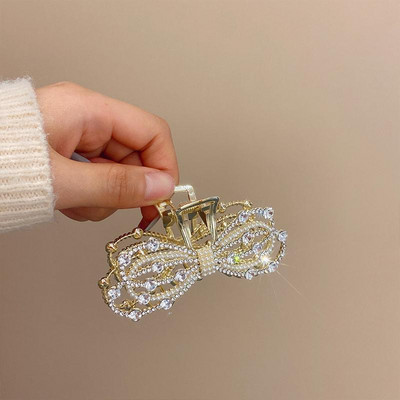 Agrafe cu gheare de păr cu strasuri mari fluture pentru femei, agrafă de păr și ace de perlă, accesorii de modă coreeană pentru fete