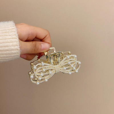 Agrafe cu gheare de păr cu strasuri mari fluture pentru femei, agrafă de păr și ace de perlă, accesorii de modă coreeană pentru fete