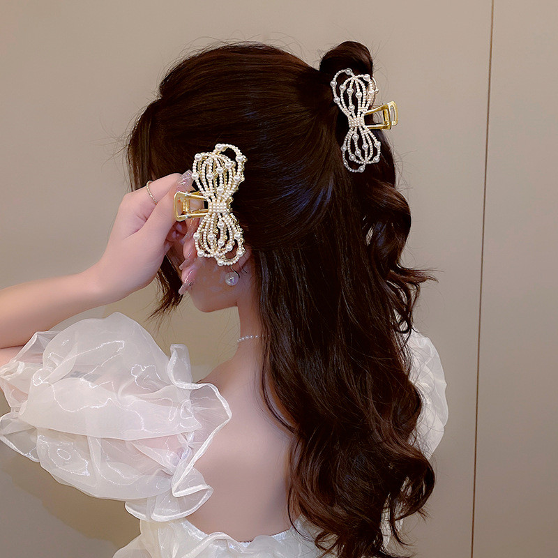 Agrafe cu gheare de păr cu strasuri mari fluture pentru femei, agrafă de păr și ace de perlă, accesorii de modă coreeană pentru fete