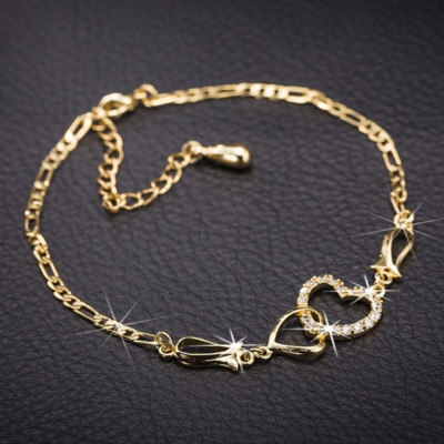 Classic Stainless Steel Chain Double Heart Love Anklet Bracelet Fashion Trendy Charm Bracelet Women Fashion Party Jewelry