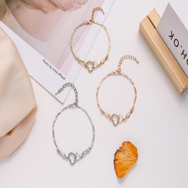 Klasikinė nerūdijančio plieno grandinėlė, dviguba širdies meilė kulkšnies apyrankė Madinga žavinga apyrankė Moterų mados vakarėlio papuošalai